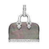 18k White Gold 0.20CTW Mother Of Pearl and Diamond Pendant, (SI3/Black/G-H)
