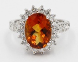 4.25 Carat Oval Cut Madeira Citrine Diamond Engagement Ring in 14k White Gold