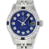 Rolex Ladies Stainless Steel Blue Diamond & Sapphire Datejust Wristwatch