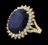 19.72 ctw Sapphire and Diamond Ring - 14KT Yellow Gold