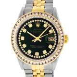 Rolex Mens 2 Tone 14K Green String Princess Cut Diamond Datejust Wristwatch