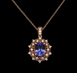 3.95 ctw Tanzanite and Diamond Pendant With Chain - 14KT Rose Gold