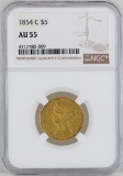 1854-C $5 Liberty Head Half Eagle Gold Coin NGC MS55
