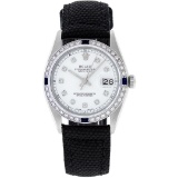 Rolex Mens Stainless Steel White Diamond 36MM Datejust Wristwatch With Nylon Str