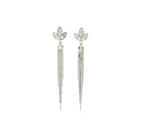 Crystal Petal Post Tassel Earrings - Silver Plated