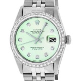 Rolex Mens Stainless Steel Green Diamond 36MM Datejust Wristwatch