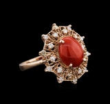 14KT Rose Gold 2.82 ctw Coral and Diamond Ring