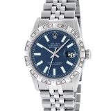Rolex Mens Stainless Steel 36MM Blue Index Diamond Datejust Wristwatch