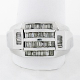 Large Mens 14K White Gold 1.10 ctw Tapered & Straight Baguette Diamond Band Ring