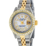 Rolex Ladies 2 Tone Mother Of Pearl String Diamond Datejust Wristwatch