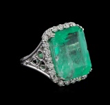 GIA Cert 22.51 ctw Emerald and Diamond Ring - 14KT White Gold