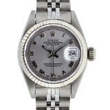 Rolex Ladies Stainless Steel Slate Grey Roman 26MM Datejust Wristwatch