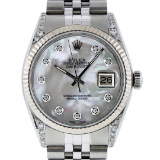 Rolex Mens Stainless Steel Mother Of Pearl Diamond Lugs 36MM Datejust Wristwatch