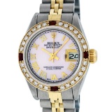 Rolex Ladies 2 Tone 14K Pink MOP Diamond & Ruby Datejust Wristwatch