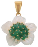 18k Yellow Gold  0.00CTW Mother Of Pearl and Emerald Pendant