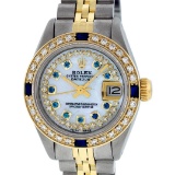 Rolex Ladies 2 Tone 14K MOP Sapphire String Diamond  Datejust Wriswatch