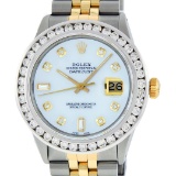 Rolex Mens 2 Tone MOP 3 ctw Channel Set Diamond Datejust Wristwatch