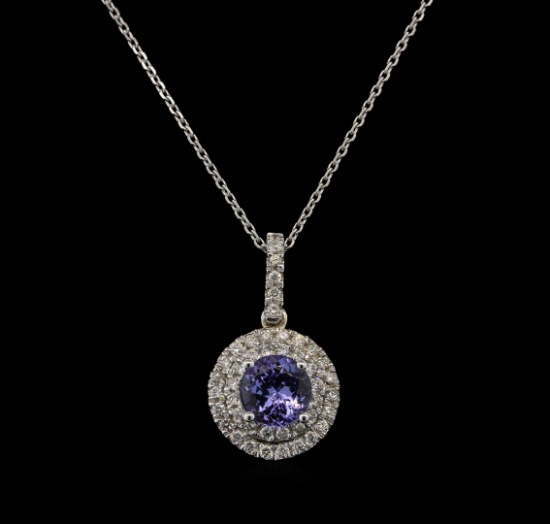 1.40 ctw Tanzanite and Diamond Pendant With Chain - 14KT White Gold
