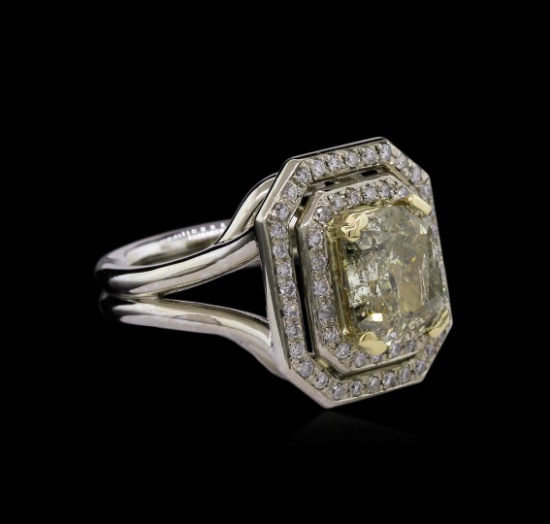 3.36 ctw Fancy Light Greenish Yellow Diamond Ring - 14KT Two-Tone Gold