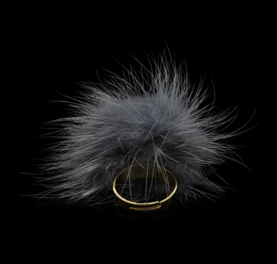 Mink Fur Adjustable Ring - Gold Plated