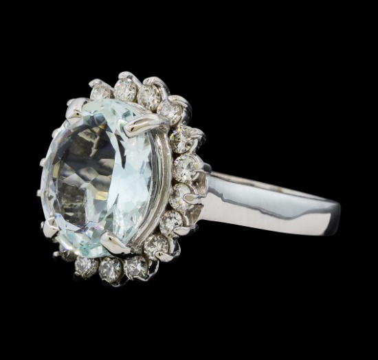 3.48 ctw Aquamarine and Diamond Ring - 14KT White Gold