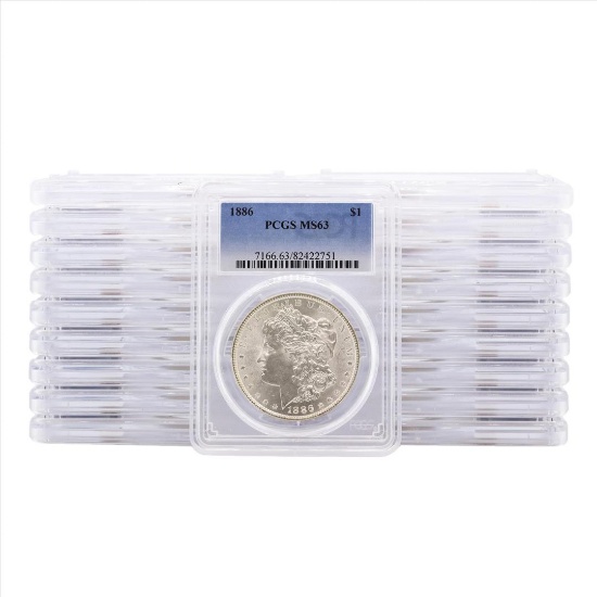 Lot of (20) 1886 $1 Morgan Silver Dollar Coins PCGS MS63