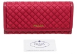 Prada Pink Quilted Fabric Leather Flap Wallet