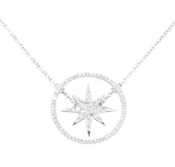 0.38 ctw Diamond Starburst and Circle Pendant with Chain - 18KT White Gold