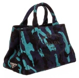 Prada Blue Purple Camo Canvas Medium Canapa Shopping Tote Bag