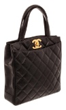 Chanel Black Quilted Caviar Leather Vintage North South Tote Bag