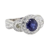 3.52 ctw Sapphire and Diamond Ring - 18KT White Gold