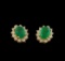 3.94 ctw Emerald and Diamond Earrings - 14KT Yellow Gold