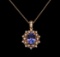 3.95 ctw Tanzanite and Diamond Pendant With Chain - 14KT Rose Gold