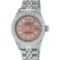 Rolex Ladies Stainless Steel 26MM Salmon String Diamond Lugs Datejust Wristwatch