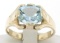 10k Gold Cushion Cut Horizontal Aquamarine Solitaire Ladies Ring