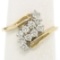 14k Two Tone Gold .52 ctw Bypass Style Prong Set Diamond Wave Cluster Ring