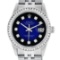 Rolex Mens Stainless Steel Blue Vignette Princess Cut Diamond Datejust Wristwatc