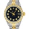 Rolex Ladies 2 Tone 14K Black Diamond Lugs Datejust Wristwatch