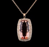 GIA Cert 51.47 ctw Morganite and Diamond Pendant With Chain - 14KT Rose Gold