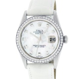 Rolex Mens Stainless Steel Mother Of Pearl Diamond 36MM Datejust Wristwatch With