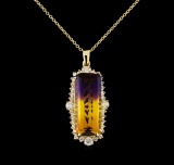 11.93 ctw Ametrine and Diamond Pendant With Chain - 14KT Yellow Gold