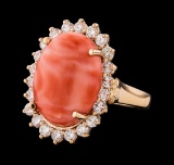 9.47 ctw Coral and Diamond Ring - 14KT Rose Gold