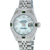 Rolex Ladies Stainless Steel Blue MOP Diamond & Emerald Datejust Wristwatch