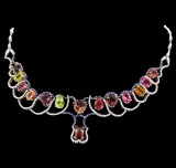 33.71 ctw Tourmaline and Diamond Necklace - 14KT White Gold