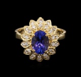 2.06 ctw Tanzanite and Diamond Ring - 14KT Yellow Gold