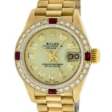 Rolex Ladies 18K Yellow Gold Champagne And Ruby Diamond President Wristwatch Wit