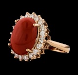 6.30 ctw Coral and Diamond Ring - 14KT Rose Gold