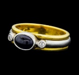 0.80 ctw Blue Sapphire and Diamond Ring - 18KT Yellow Gold and Platinum