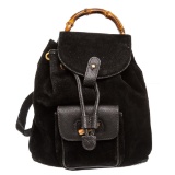 Gucci Black Suede Drawstring Bamboo Mini Backpack