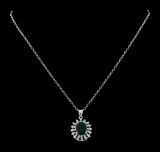 2.91 ctw Emerald and Diamond Pendant With Chain - 14KT White Gold